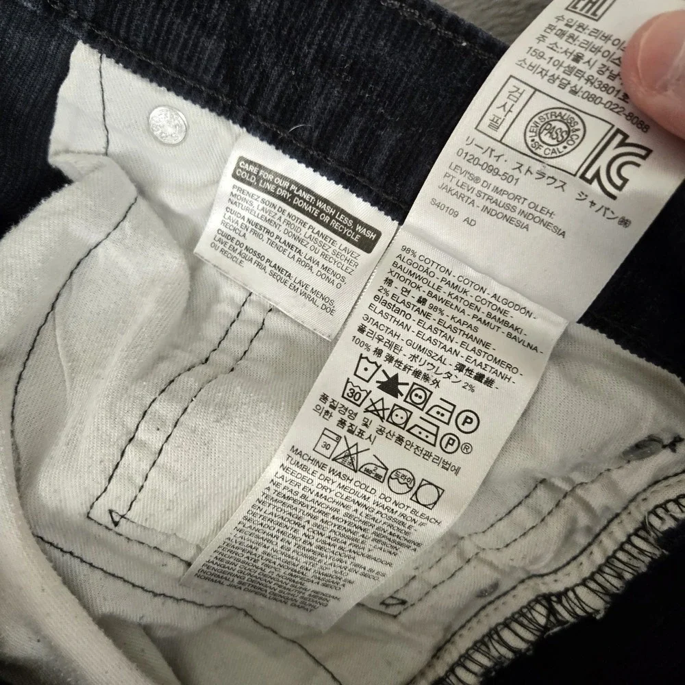 Levis Pants Mens 36x26 502 Straight Fit Corduroy Black‎ White Tab Cot5on *READ